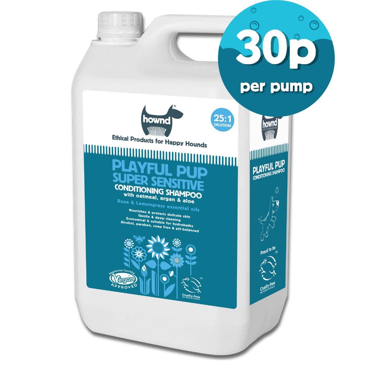 25:1 Professional Playful Pup Super Sensitive Conditioning Shampoo 5L - Hownd, price per pump