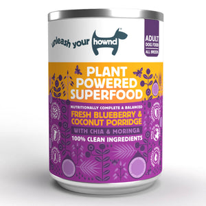 Hypoallergenic Vegan Blueberry Porridge Dog Food (400g) - Hownd, front of can