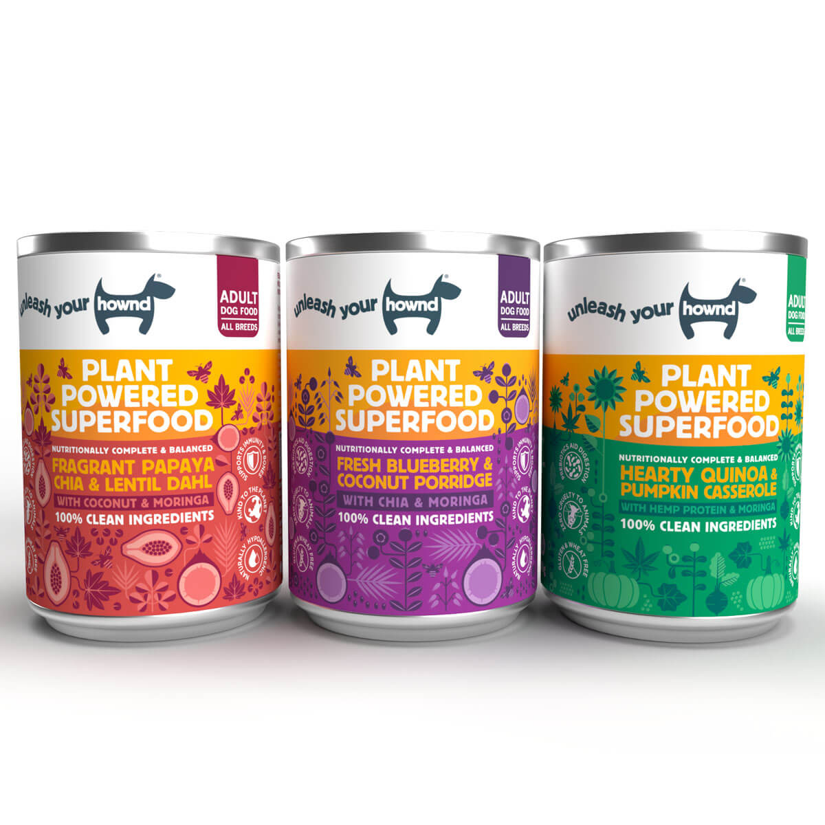 Fragrant Papaya Chia & Lentil Dahl With Coconut & Moringa (400g) x 12 - Hownd, 3 flavours of hypoallergenic wet dog food